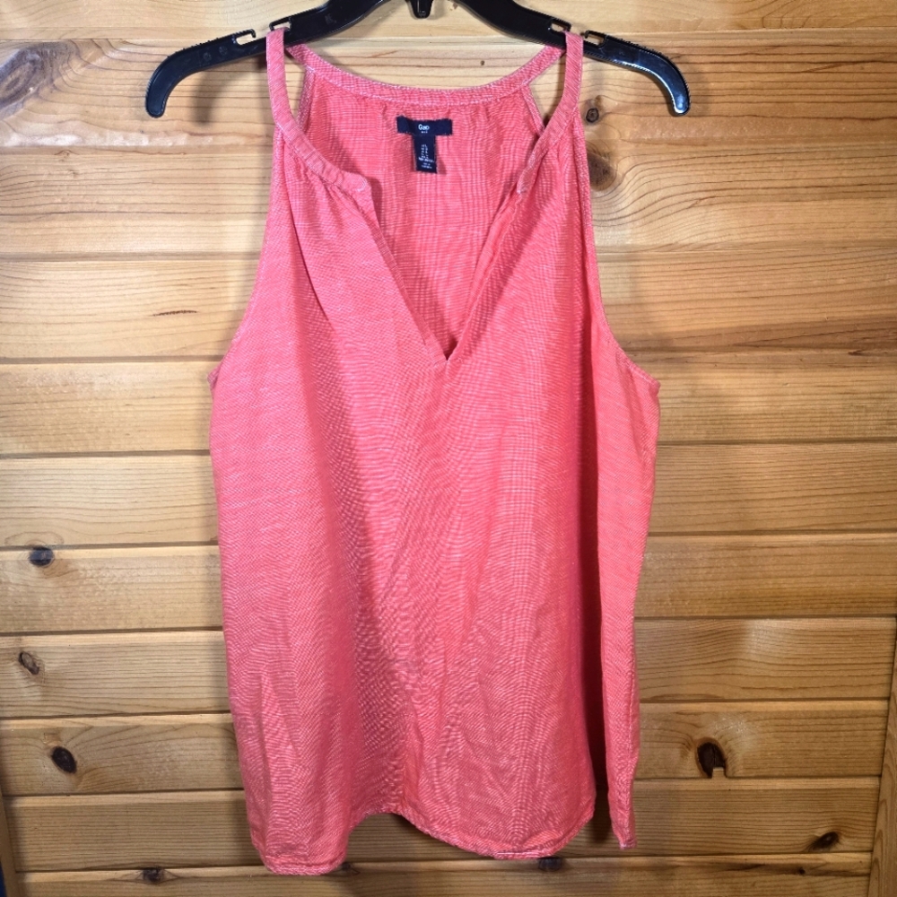 Gap Halter Tank Top Linen Blend Coral Pink Womens Large Beachy Summer Coastal